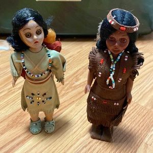 Vintage Hard Plastic Native American Doll Mother and Baby Twins Beaded Leather